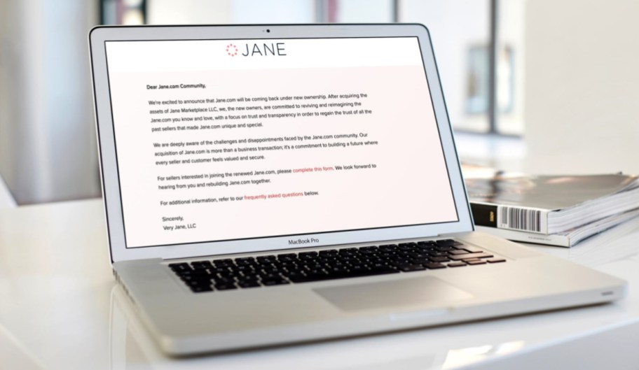 The Jane.Com website announcing the return of Jane.com