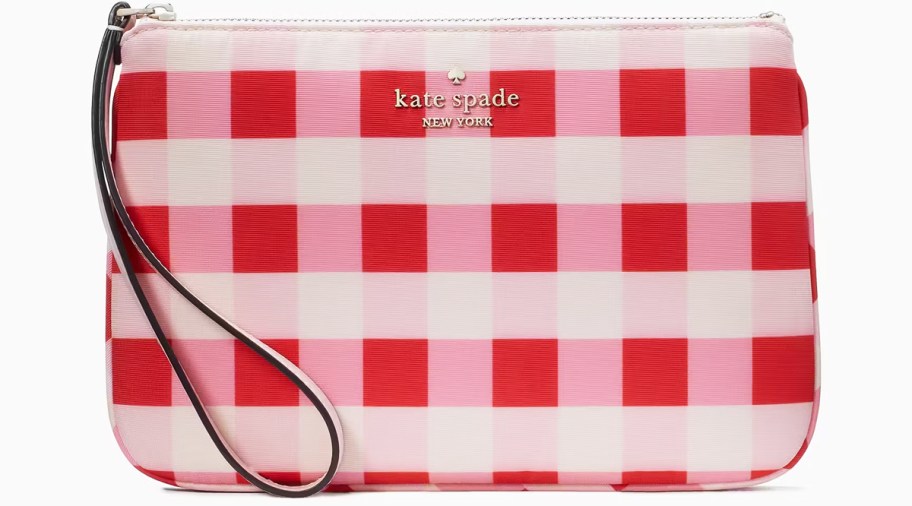 red, pink, and white gingham wristlet