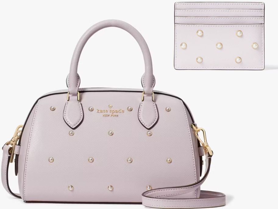 A Kate SPade bag with faux pearls and matching card case