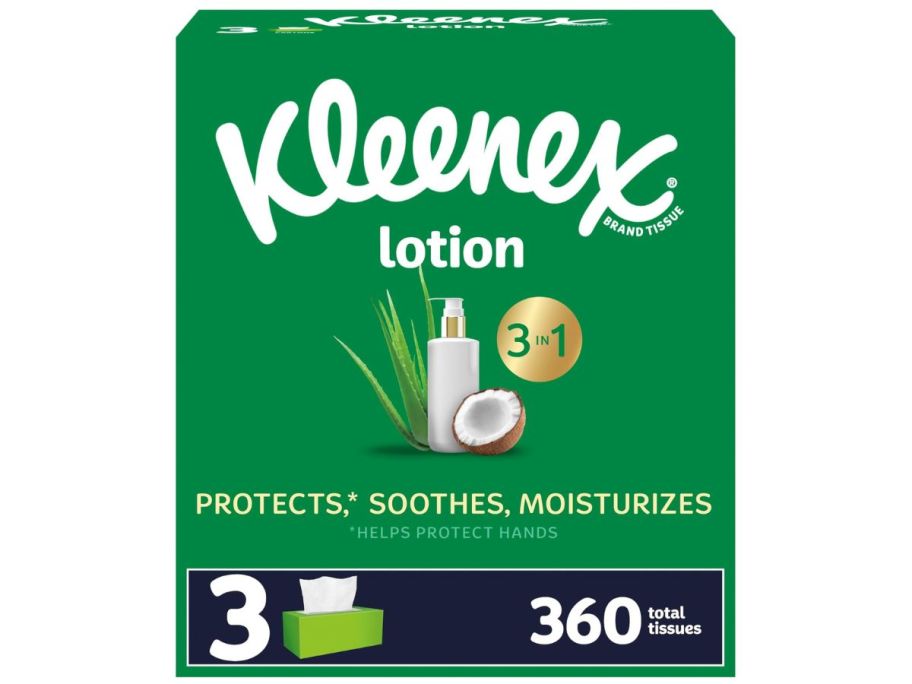 A box of Kleenex Lotion 3-Pack