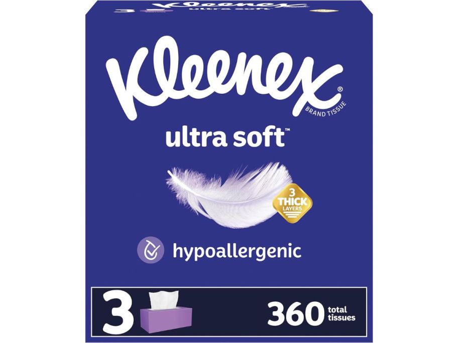 A box of Kleenex Ultra Soft 3-Pack
