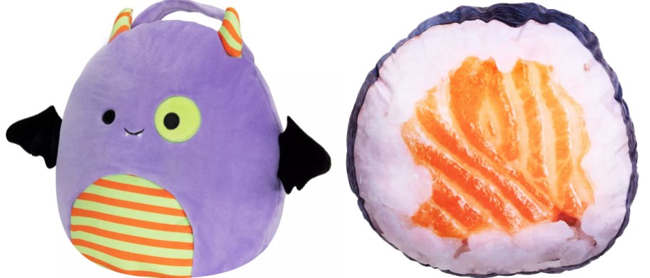 squishmallows treat pail and sushi roll plush