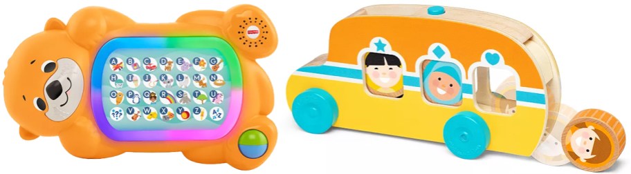 Fisher-Price Linkimals Otter and Melissa & Doug GO Tots Roll & Ride Bus