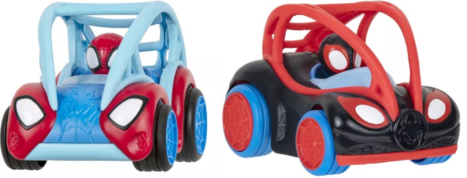 two spider-man rolling car toys