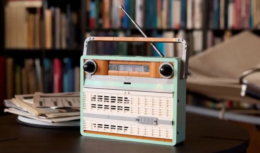 a retro lego radio sitting on a table
