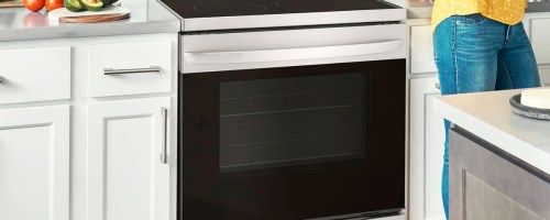 stainless steel electric range in kitchen