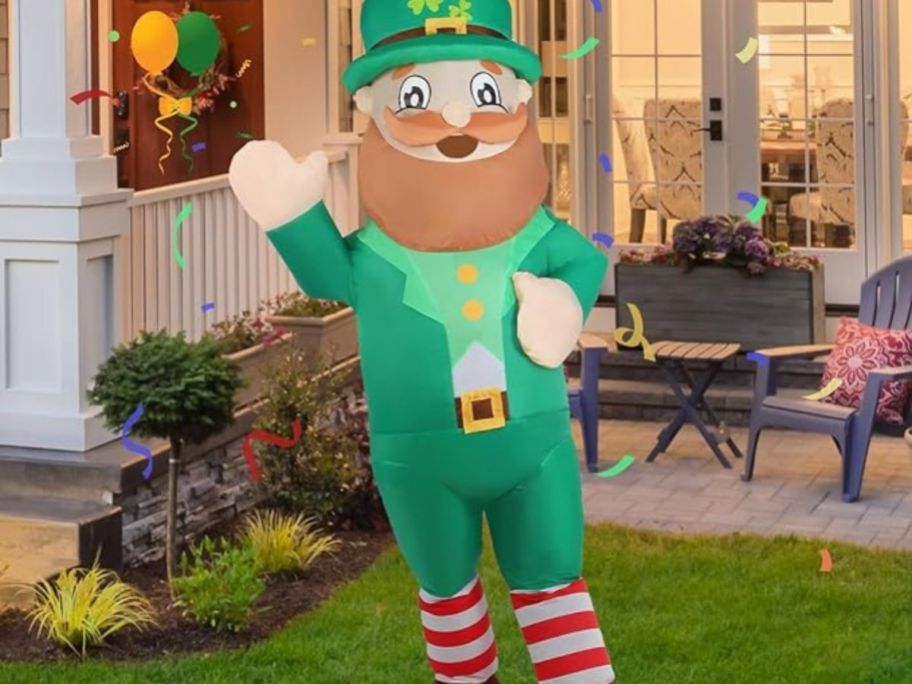 Person wearing a Leprechaun inflatable costume
