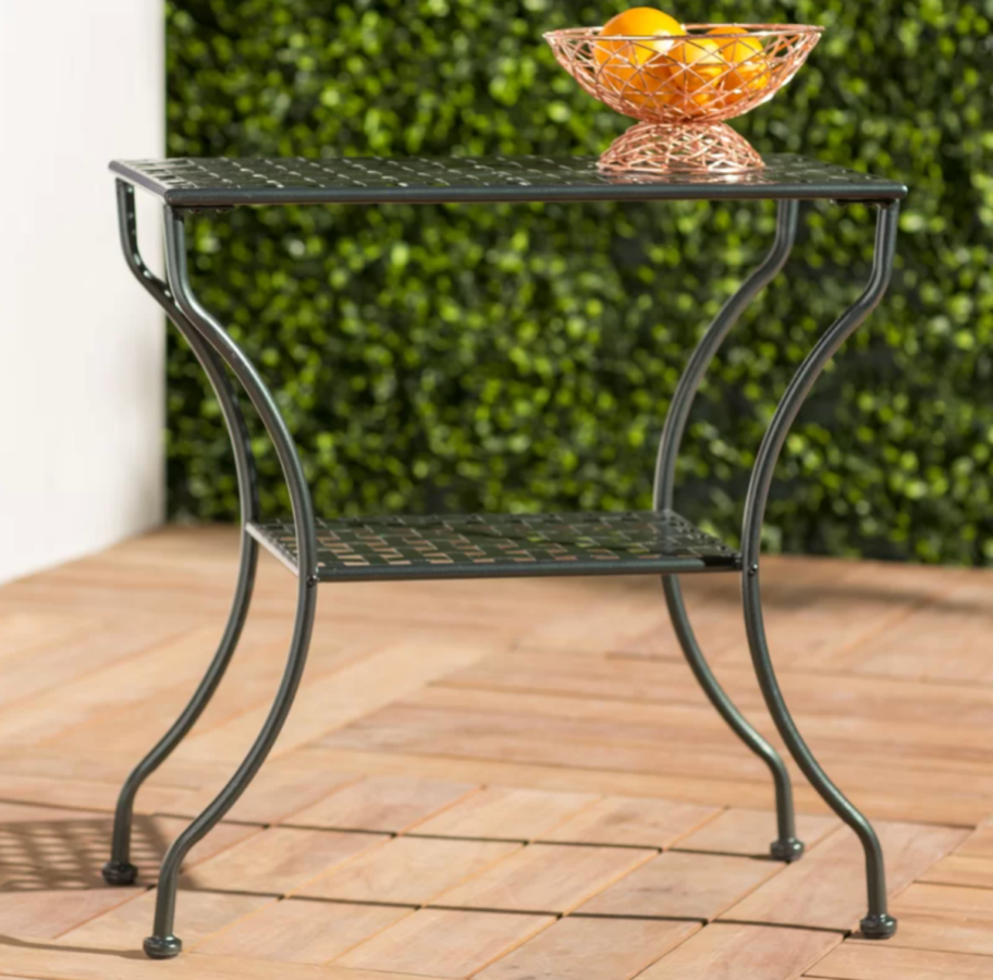 Oranges atop the Liberty Hill Buffet Table from the Wayfair outdoor furniture sale of 2024