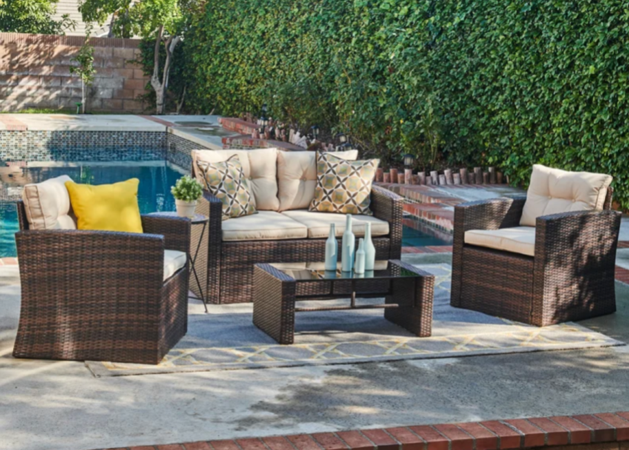 A 4-piece outdoor patio from the Wayfair Outdoor Furniture Sale 2024