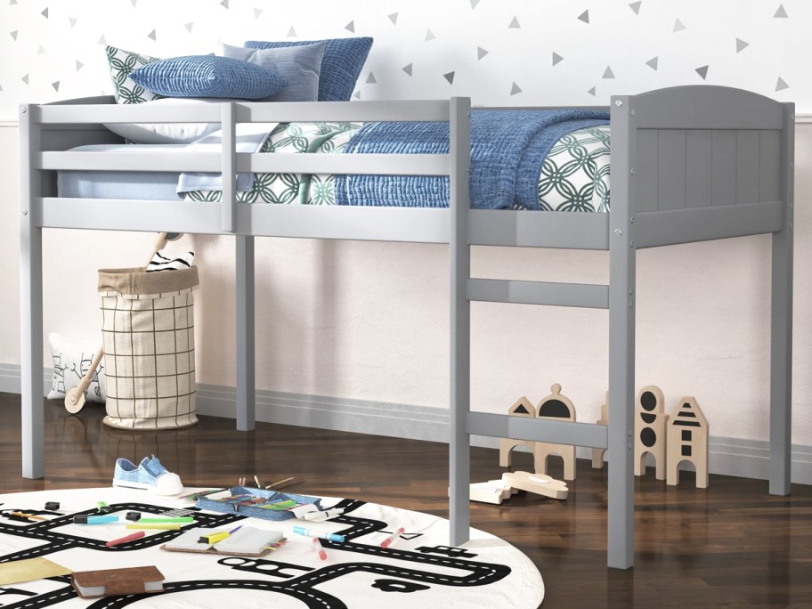 grey loft bed in kids room