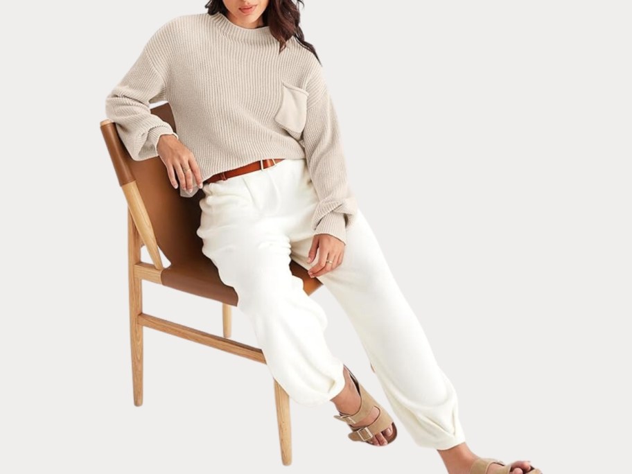 woman wearing MEROKEETY Women's 2-Piece Sweater & Pants Set