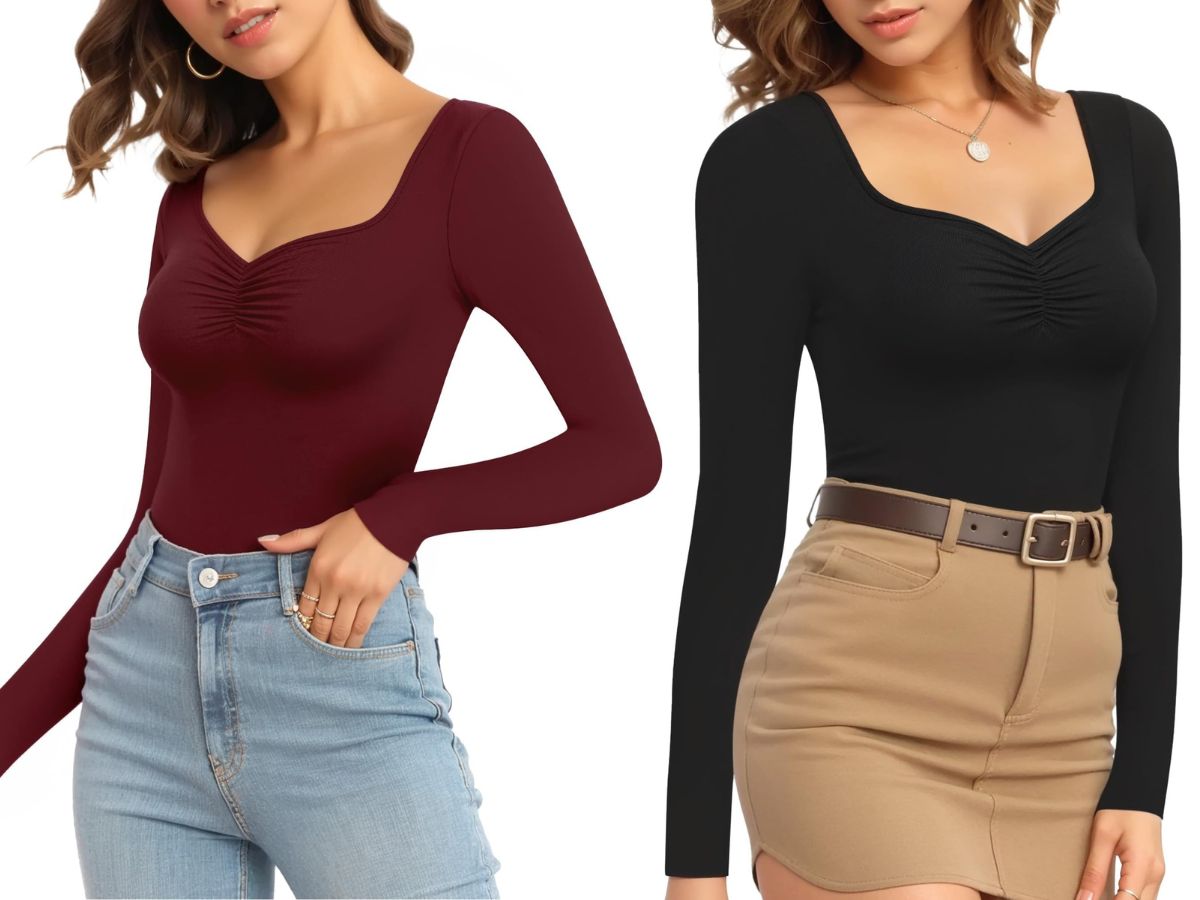 ACTIVE UNIFORMS Bodysuit For Women Long Sleeve Scoop Neck Body Suit Breathable Cotton Stretch True Navy Blue Medium