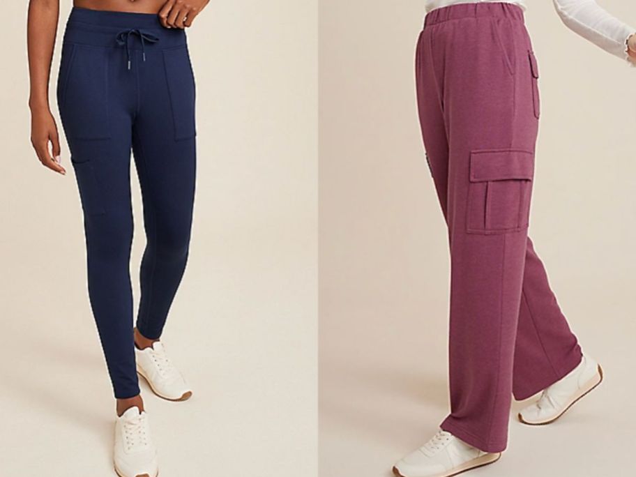 Stock images of women wearing luxe joggers and cargo joggers from maurices