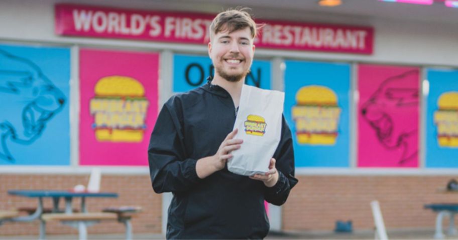 Mr.Beast Burger with Mr.Beast outside