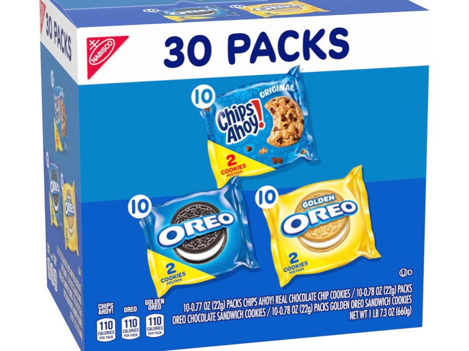 blue variety pack box of oreo cookies