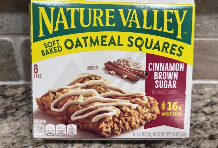 box of Nature Valley Soft-Baked Oatmeal Squares on counter