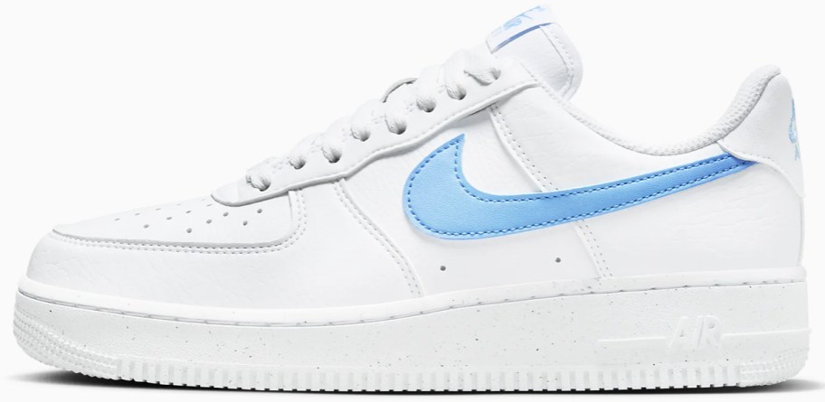 white and blue nike sneaker