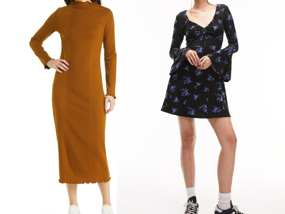 two women modeling dresses