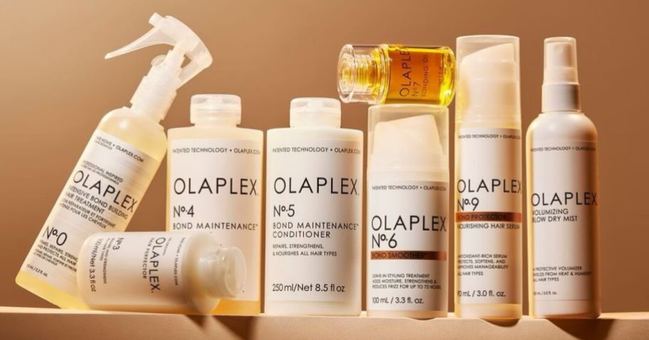 Olaplex Hair Care products lined up next to one another