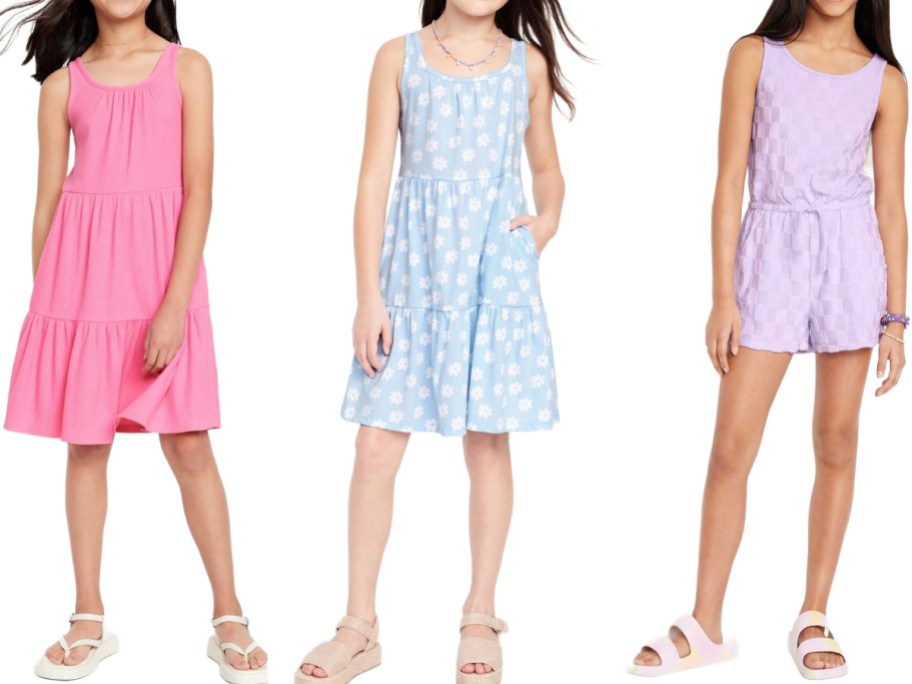 Stock images of 3 girls wearing Old Navy Dresses and Rompers
