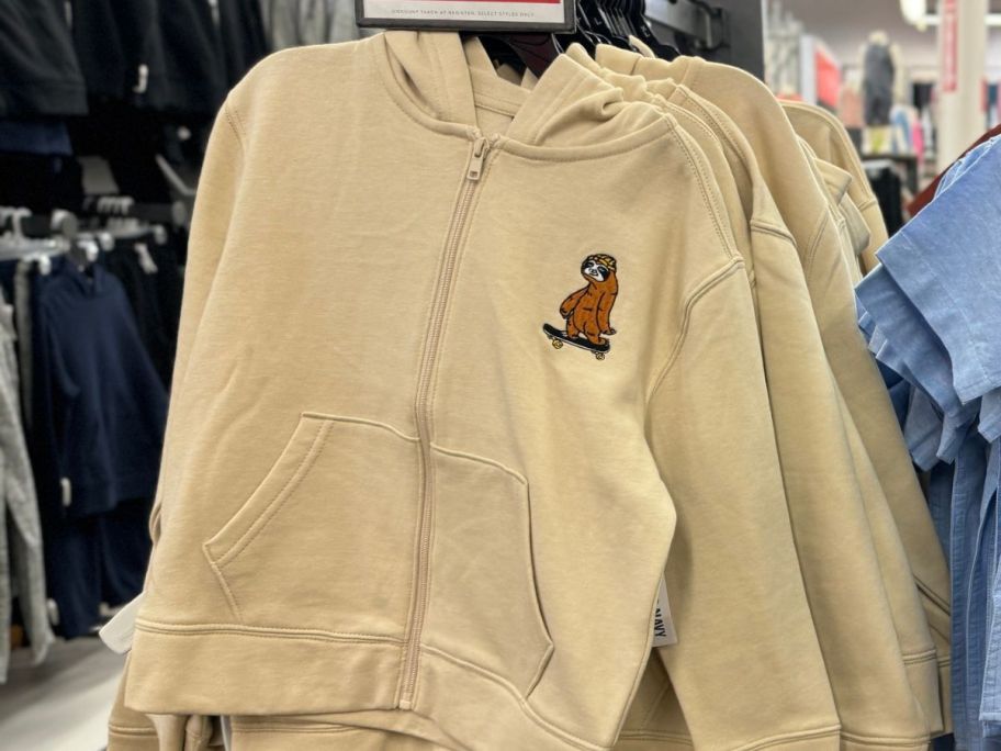 Old Navy Boys Hoodies hanging on a rack at the store