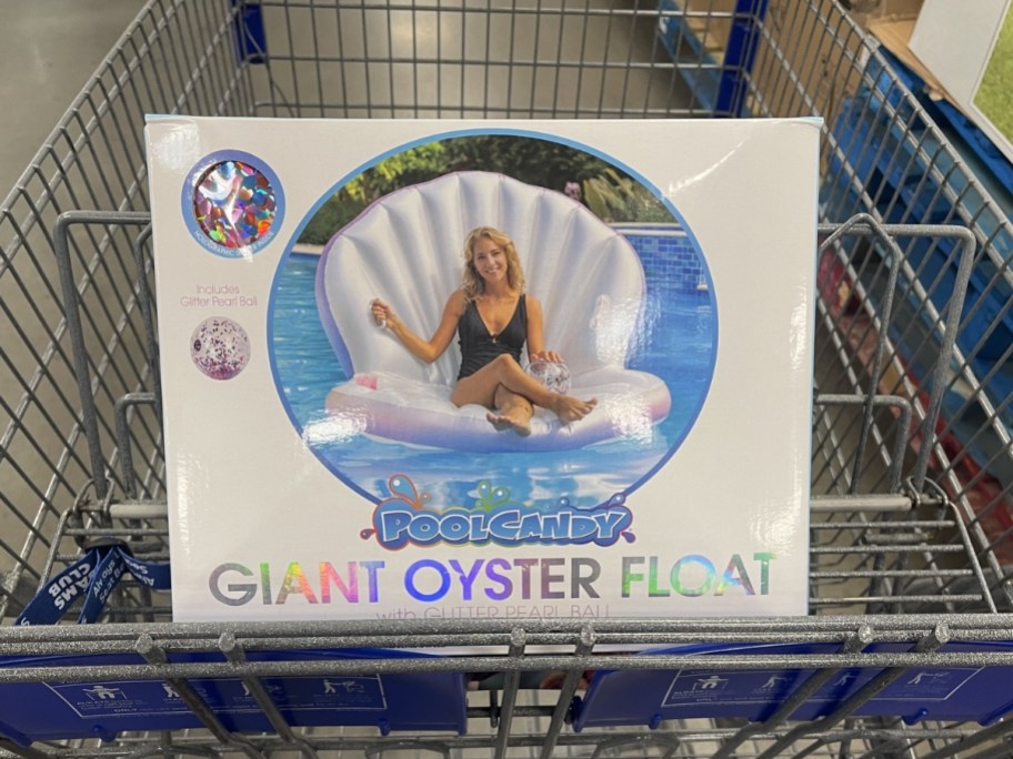 poolcandy giant oyster float in box in store shopping cart