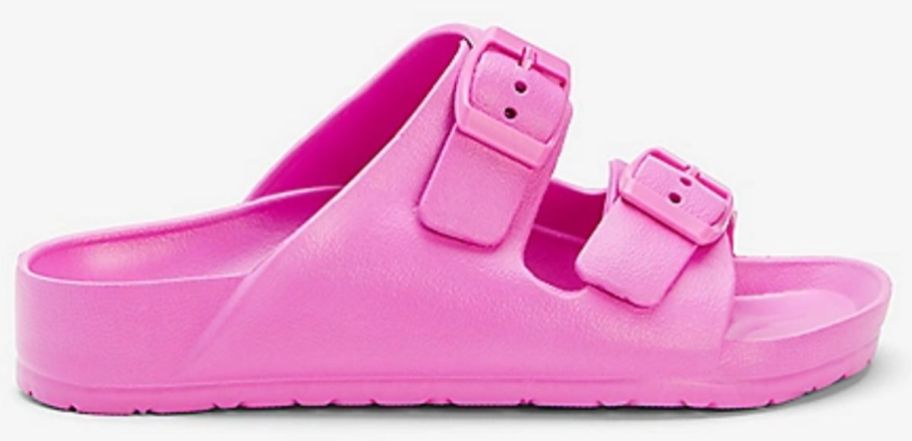 A pink Remi Double Strap Buckle Slide Sandal