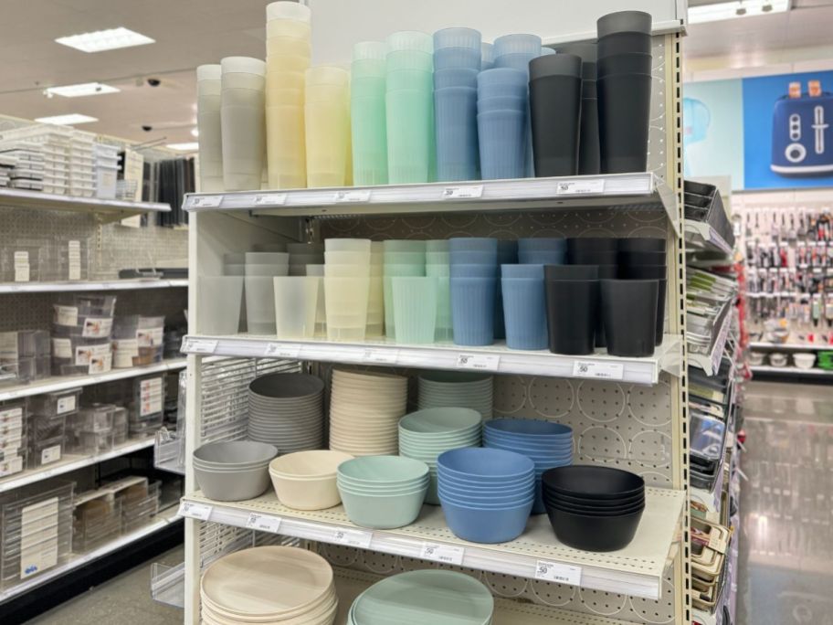 Room Essentials Dishes on an end cap at Target
