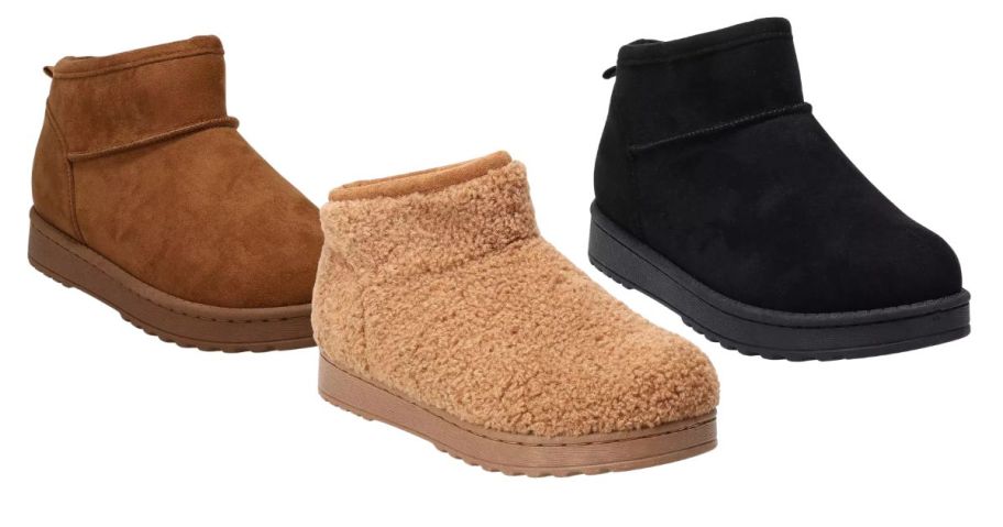 three SO Lupita Women's Cozy Mini Boots stock images