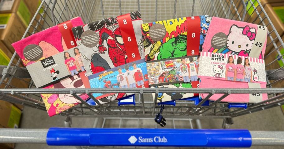 Sam's Club cart with kids tee shirts