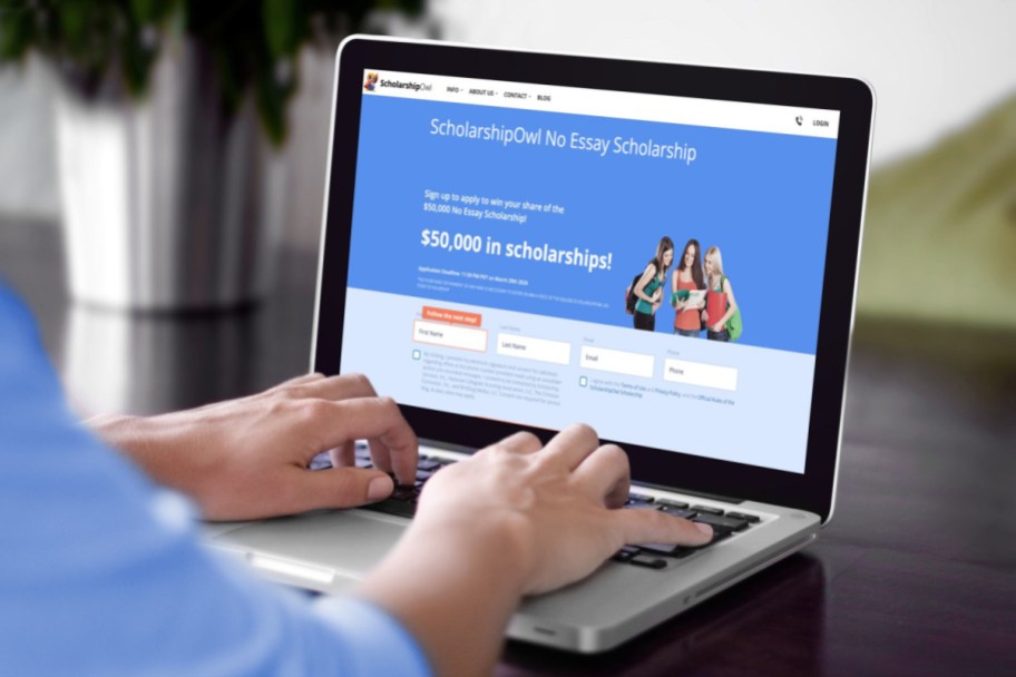 The ScholarshipOwl website, with college scholarships for high school seniors, shown on a computer