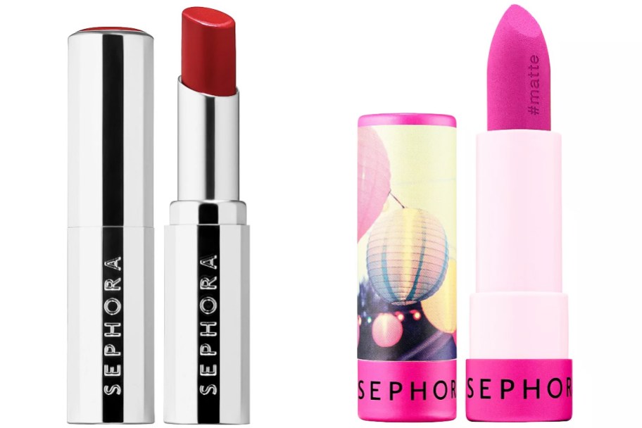 red and pink shades of lipstick