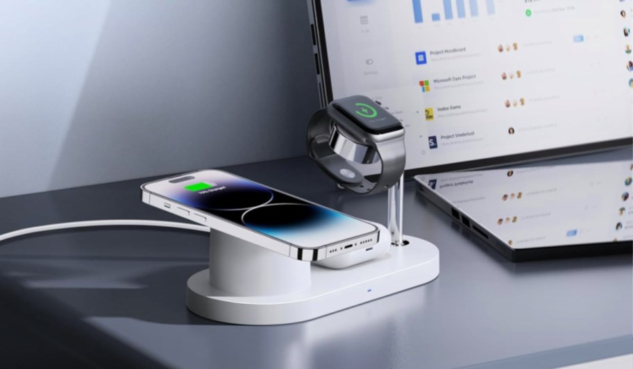 Sildark Magnetic Wireless Charger with apple watch and smart phone on top