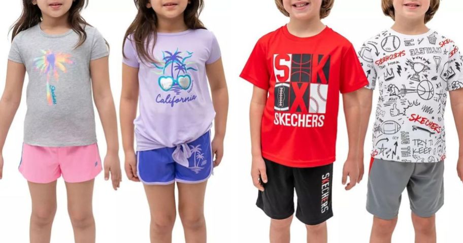 Toddler Girls ad Boys wearing Skechers Shirts