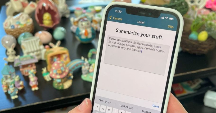 SmartLabels App with info being input about Easter decorations
