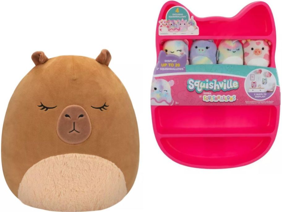 Stock images of a Capybara and a Mini Squishmallows Display