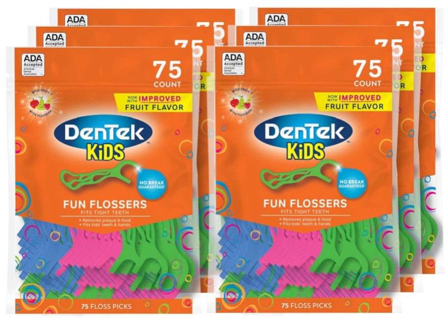 Stock image of DenTek Kids Fun Flossers 6 Pack 75 Count
