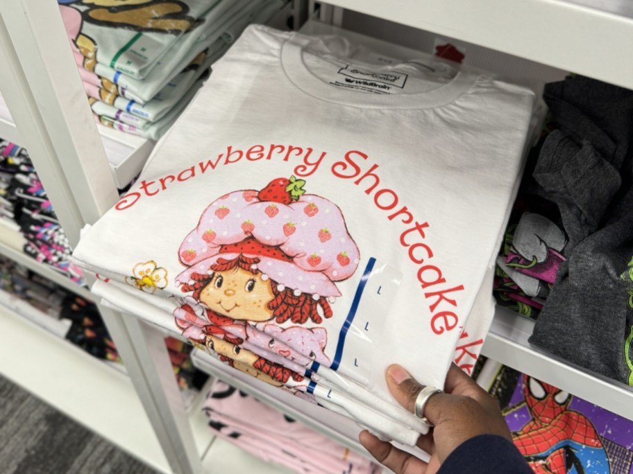 women's strawberry shortcake target graphic tee folded in store