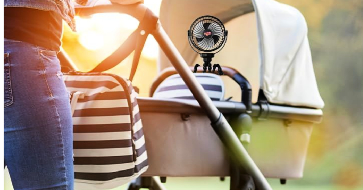 50% Off Rechargeable Stroller Fan on Amazon – ONLY $12.50 | Rotates 360 Degrees!