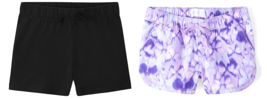 black and purple pairs of shorts