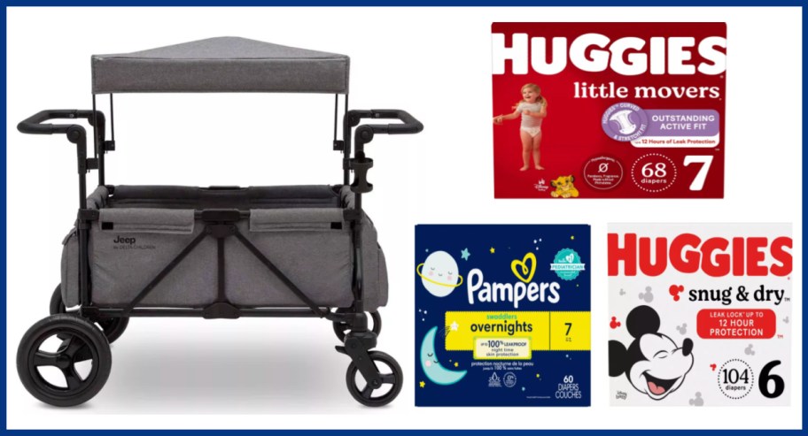 baby wagon and diapers