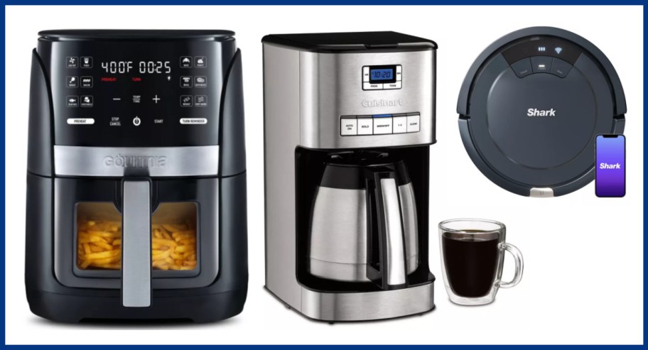 air fryer, coffee maker and robot vacuum