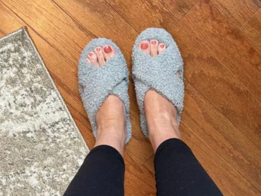 target stars above fleece slippers in gray