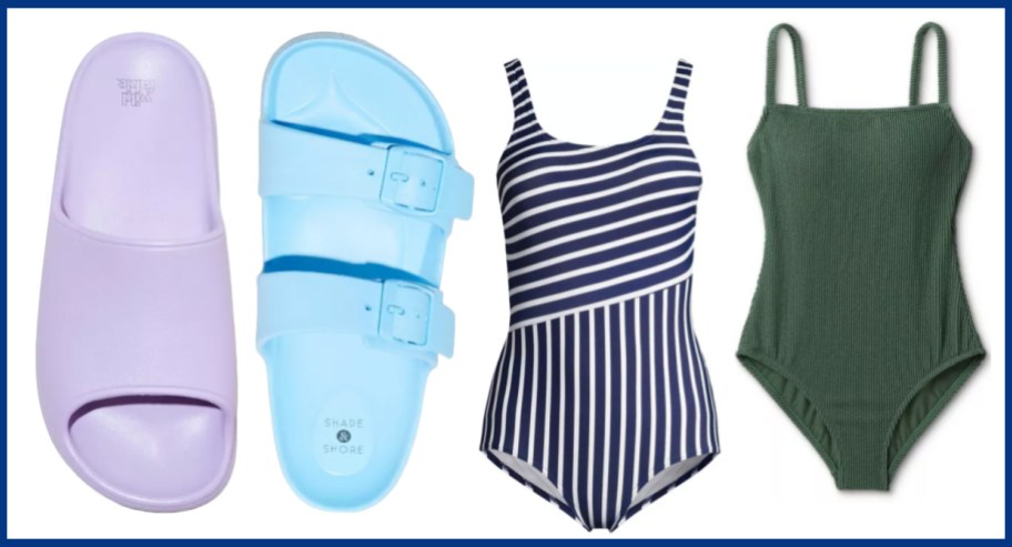 swim sandals and bathing suits