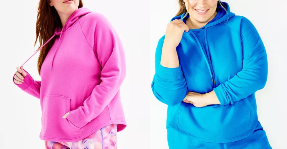 women in pink and blue sweatshirts