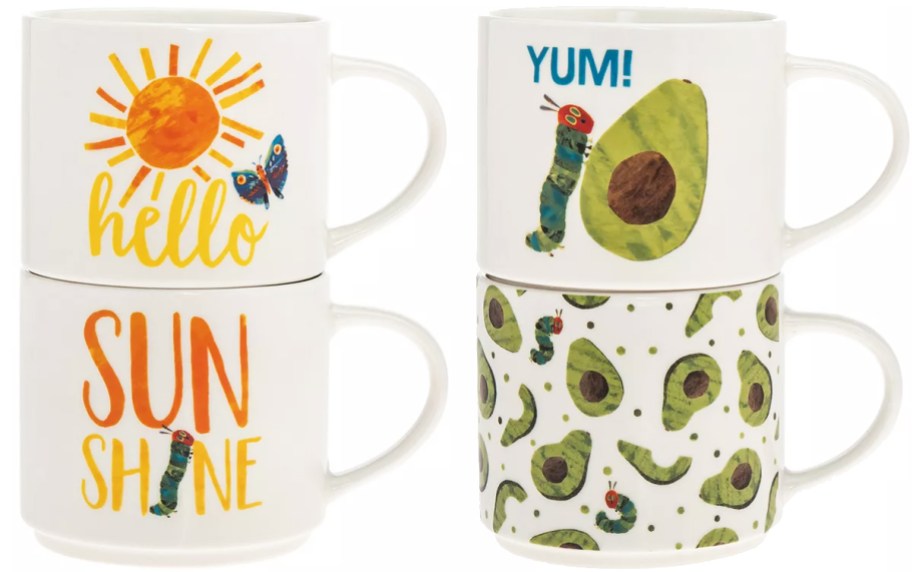 sunshine and avocado printed stacking mug sets