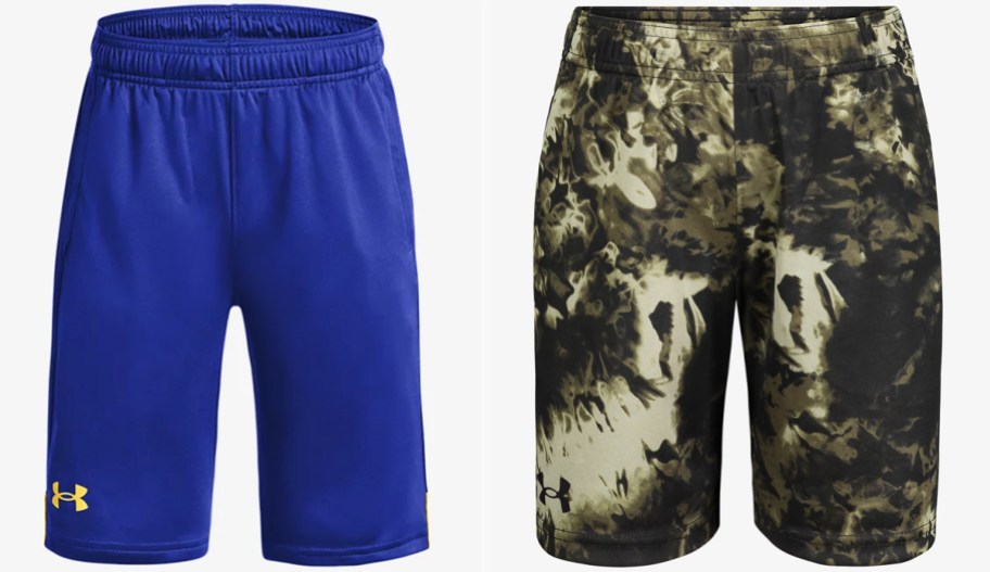 blue and camo print pairs of under armour shorts