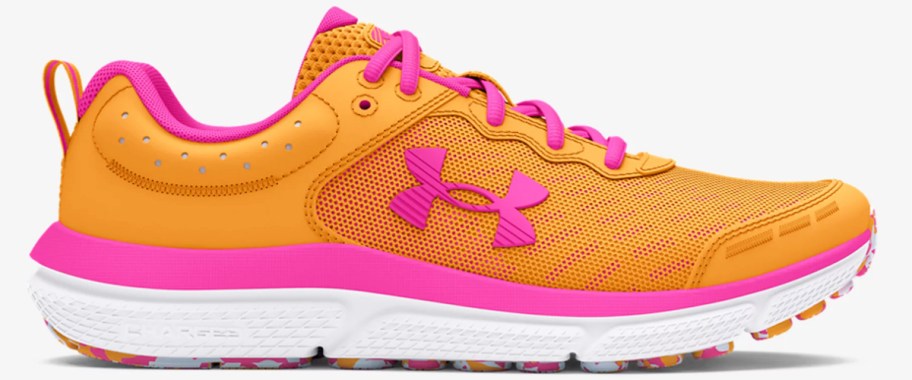 orange and pink under armour running shoe