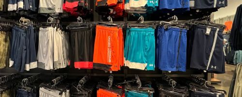 A Wall of Under Armour Men's Shorts