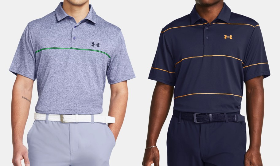 two men in under armour striped polos
